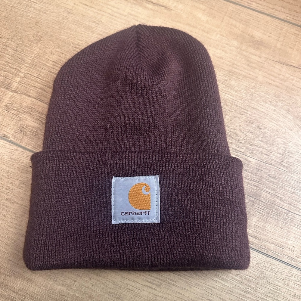 Carhartt Dark maroon Knit Cuffed Beanie with Logo Patch